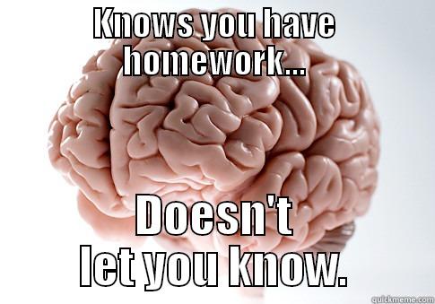 KNOWS YOU HAVE HOMEWORK... DOESN'T LET YOU KNOW. Scumbag Brain