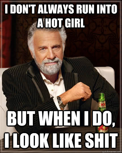 I don't always run into a hot girl but when I do, i look like shit  The Most Interesting Man In The World