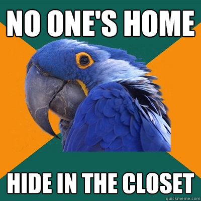 no one's home hide in the closet  Paranoid Parrot