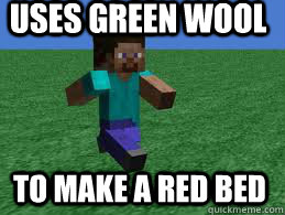 uses green wool to make a red bed  Minecraft Logic