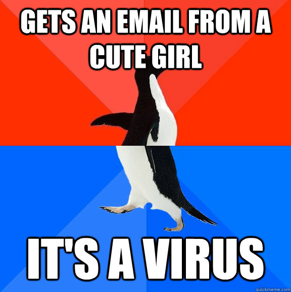 Gets an email from a cute girl it's a virus  Socially Awesome Awkward Penguin