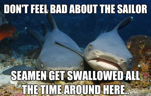 don't feel bad about the sailor Seamen get swallowed all the time around here..  Compassionate Shark Friend