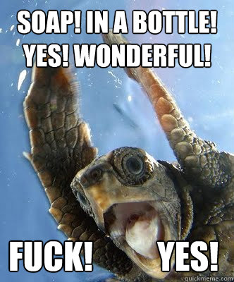 SOAP! In a bottle! YES! Wonderful! FUCK!          YES!  