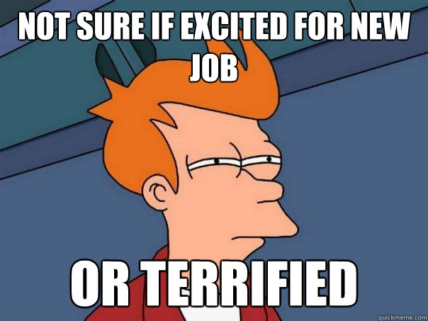 not sure if excited for new job Or terrified  Futurama Fry