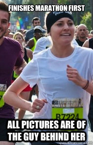 FINISHES MARATHON FIRST ALL PICTURES ARE OF THE GUY BEHIND HER - FINISHES MARATHON FIRST ALL PICTURES ARE OF THE GUY BEHIND HER  Tries Really Hard Girl