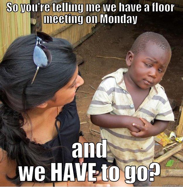 SO YOU'RE TELLING ME WE HAVE A FLOOR MEETING ON MONDAY AND WE HAVE TO GO? Skeptical Third World Kid