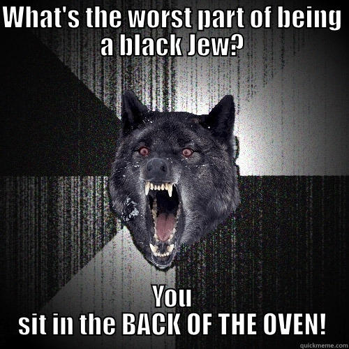 WHAT'S THE WORST PART OF BEING A BLACK JEW? YOU SIT IN THE BACK OF THE OVEN! Insanity Wolf