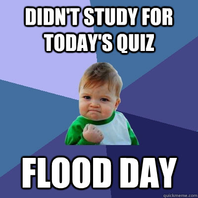 Didn't study for today's quiz Flood day  Success Kid