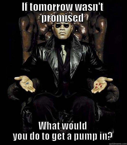 IF TOMORROW WASN'T PROMISED WHAT WOULD YOU DO TO GET A PUMP IN? Morpheus