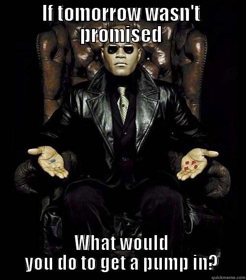 IF TOMORROW WASN'T PROMISED WHAT WOULD YOU DO TO GET A PUMP IN? Morpheus