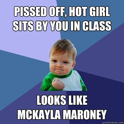 pissed off, hot girl sits by you in class Looks like 
Mckayla maroney  Success Kid