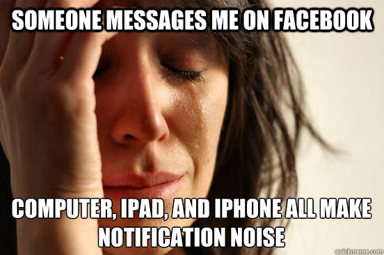 Someone messages me on Facebook Computer, Ipad, and Iphone all make notification noise  First World Problems