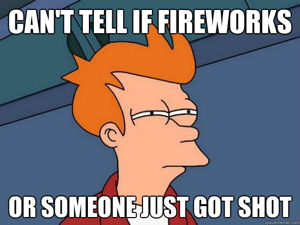Can't tell if fireworks or someone just got shot - Can't tell if fireworks or someone just got shot  Futurama Fry