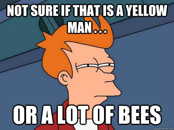 Not sure if that is a yellow Man . . . Or a lot of bees - Not sure if that is a yellow Man . . . Or a lot of bees  Futurama Fry