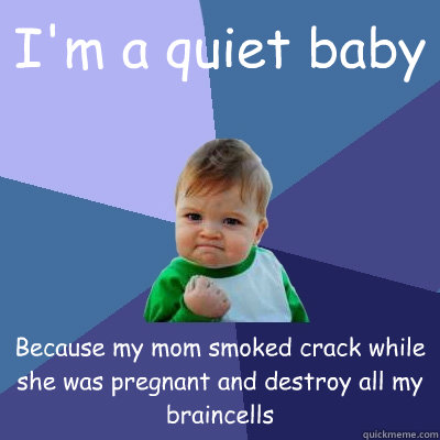 I'm a quiet baby Because my mom smoked crack while she was pregnant and destroy all my braincells  Success Kid