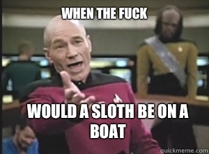 when the fuck Would a sloth be on a boat  Annoyed Picard