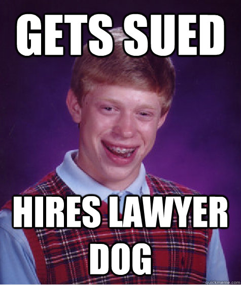 Gets sued Hires lawyer dog  Bad Luck Brian