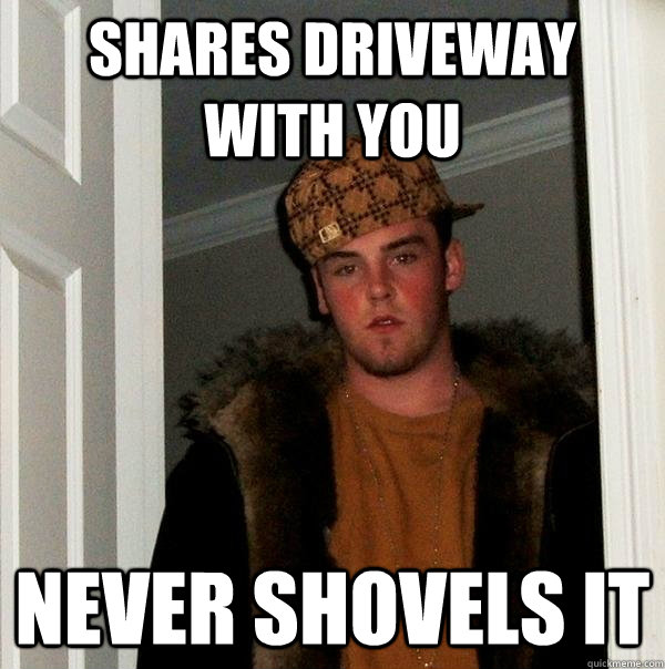 Shares driveway with you Never shovels it  Scumbag Steve