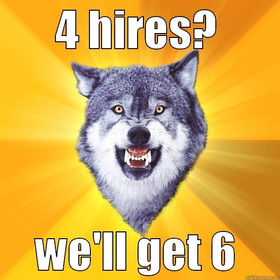 4 HIRES? WE'LL GET 6 Courage Wolf