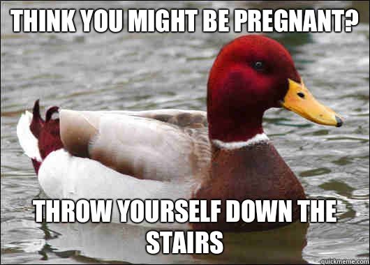 Think you might be pregnant? Throw yourself down the stairs  Malicious Advice Mallard