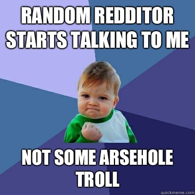 Random redditor starts talking to me Not some arsehole troll  Success Kid