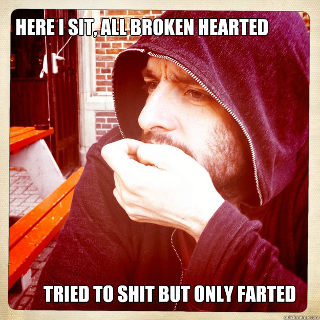 Here I sit, all broken hearted Tried to shit but only farted - Here I sit, all broken hearted Tried to shit but only farted  Perturbed Poet Paul