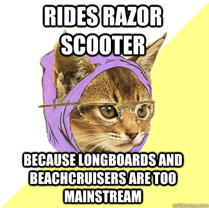 Rides Razor Scooter Because longboards and beachcruisers are too mainstream - Rides Razor Scooter Because longboards and beachcruisers are too mainstream  Hipster Kitty