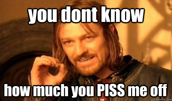 you dont know how much you PISS me off  One Does Not Simply