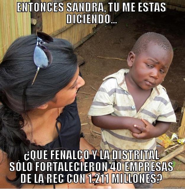ENTONCES SANDRA, TU ME ESTAS DICIENDO... ¿QUE FENALCO Y LA DISTRITAL SÓLO FORTALECIERON 40 EMPRESAS DE LA REC CON 1.211 MILLONES? Skeptical Third World Kid
