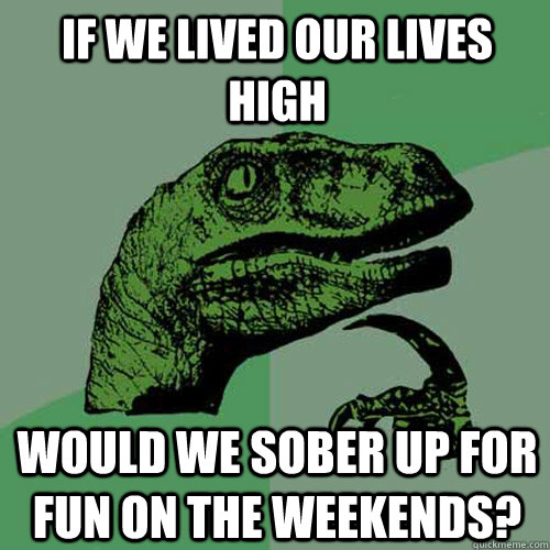 If we lived our lives high Would we sober up for fun on the weekends? - If we lived our lives high Would we sober up for fun on the weekends?  Philosoraptor