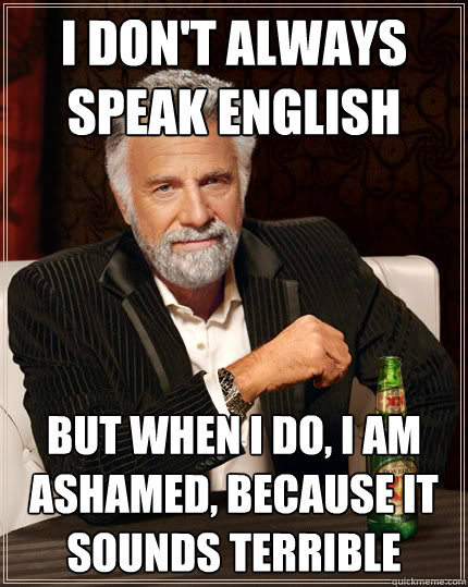 I don't always speak english But when I do, I am ashamed, because it sounds terrible - I don't always speak english But when I do, I am ashamed, because it sounds terrible  The Most Interesting Man In The World