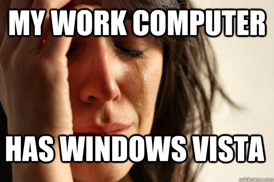 My work computer has windows vista  FirstWorldProblems