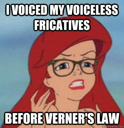 I VOICED MY VOICELESS FRICATIVES BEFORE VERNER'S LAW  Hipster Ariel