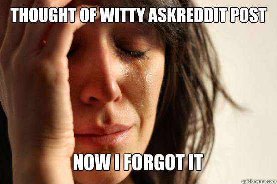 Thought of witty Askreddit post Now I forgot it  First World Problems