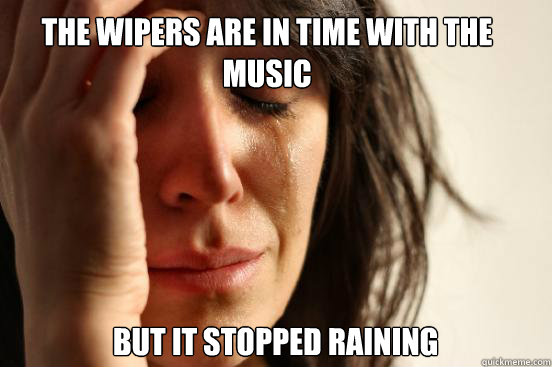 the wipers are in time with the music but it stopped raining  First World Problems