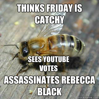 Thinks Friday is catchy Assassinates rebecca black SEes youtube votes  Hivemind bee