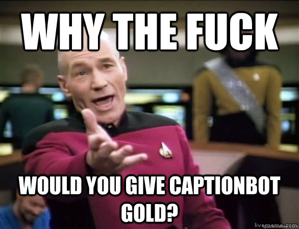 Why the fuck would you give captionbot gold?  Annoyed Picard HD