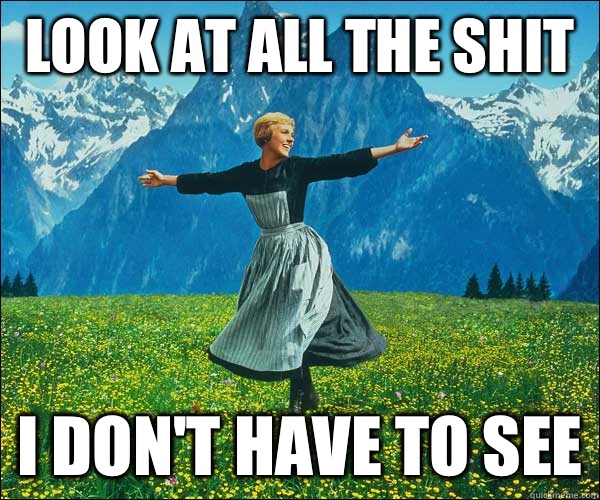 look at all the shit  I don't have to see  Look At All The Fucks I Give