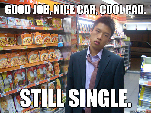 Good job, nice car, cool pad. Still single.  Disenchanted Young Professional