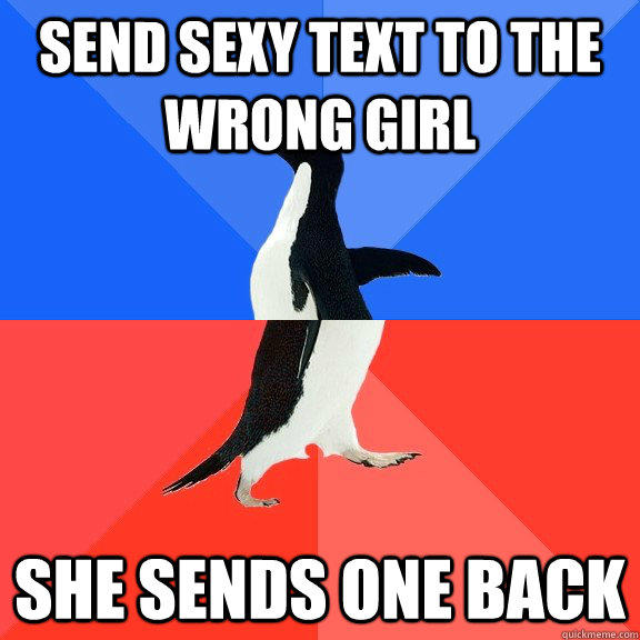 Send sexy text to the wrong girl She sends one back  Socially Awkward Awesome Penguin
