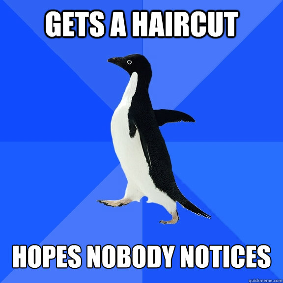 Gets a Haircut   Hopes nobody notices  Socially Awkward Penguin