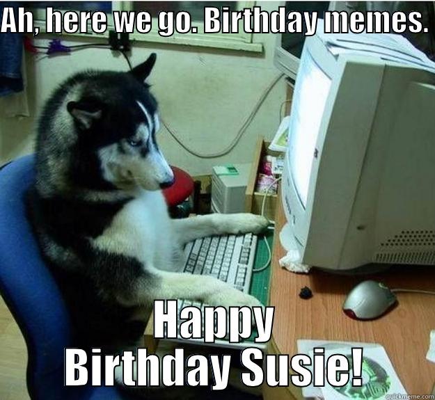 AH, HERE WE GO. BIRTHDAY MEMES.  HAPPY BIRTHDAY SUSIE! Disapproving Dog