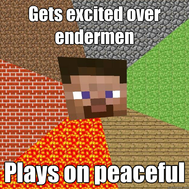 Gets excited over endermen Plays on peaceful  Minecraft