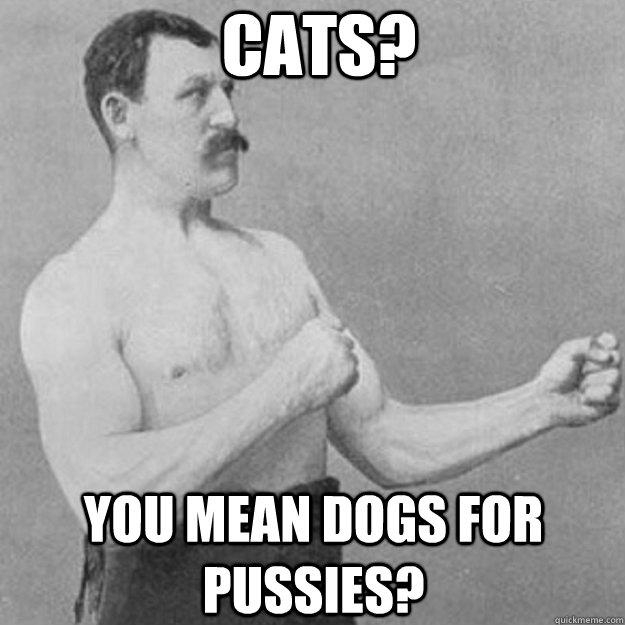 Cats? YOU MEAN dogs for pussies?  overly manly man