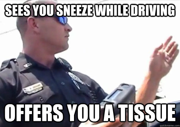 Sees you sneeze while driving offers you a tissue  
