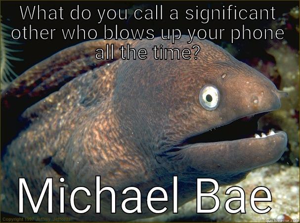 WHAT DO YOU CALL A SIGNIFICANT OTHER WHO BLOWS UP YOUR PHONE ALL THE TIME? MICHAEL BAE Bad Joke Eel