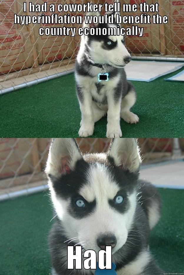 I HAD A COWORKER TELL ME THAT HYPERINFLATION WOULD BENEFIT THE COUNTRY ECONOMICALLY HAD Insanity puppy