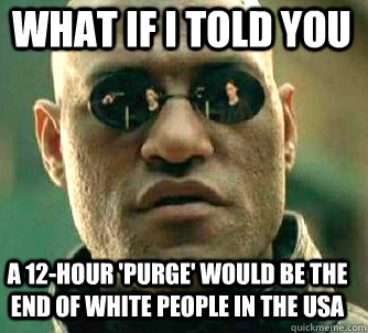 what if i told you A 12-hour 'purge' would be the end of white people in the usa - what if i told you A 12-hour 'purge' would be the end of white people in the usa  Matrix Morpheus