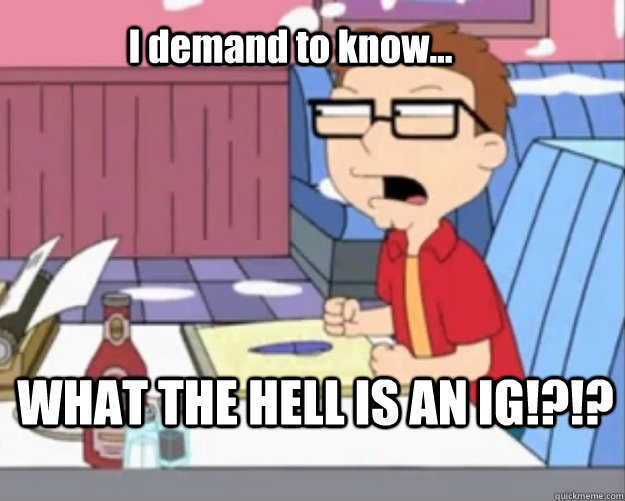 I demand to know... WHAT THE HELL IS AN IG!?!? - I demand to know... WHAT THE HELL IS AN IG!?!?  Steve Smith