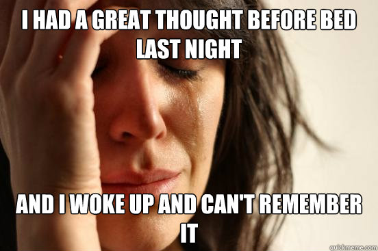 I had a great thought before bed last night And i woke up and can't remember it  First World Problems